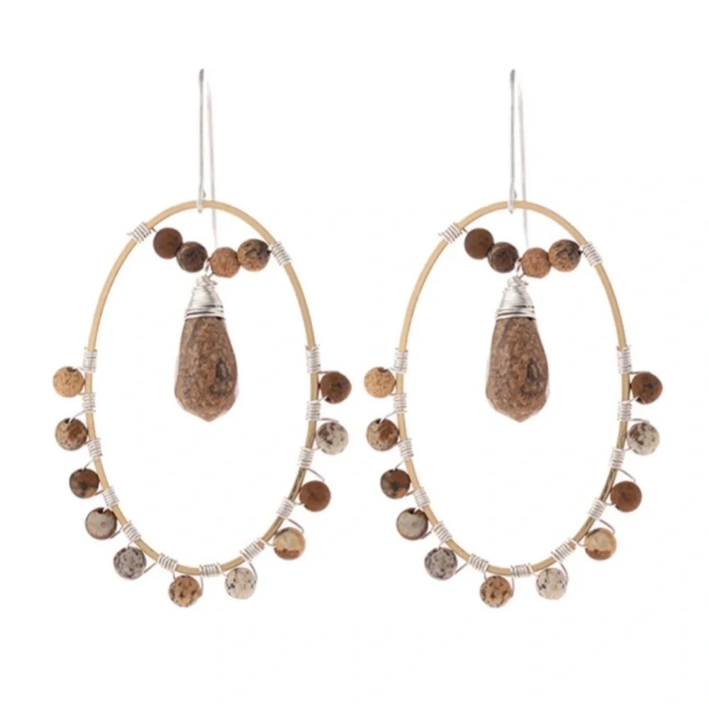 Riah Fashion Natural Stone Boho Dangle Earings - Picture 1 of 5